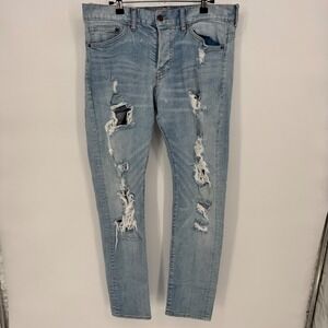 H&M‎ Low Waist Distressed Ripped Light Wash Denim Jeans 34 Men Slim Straight